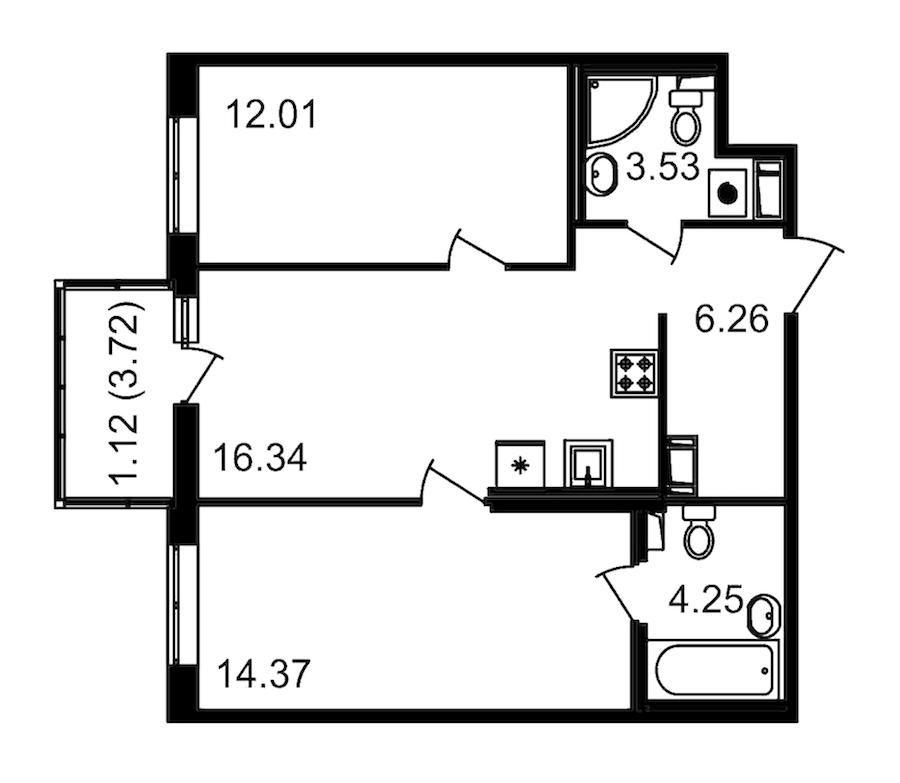 2-комнатная квартира 56.9 м², 14/14 эт., ЖК «Чёрная речка»
